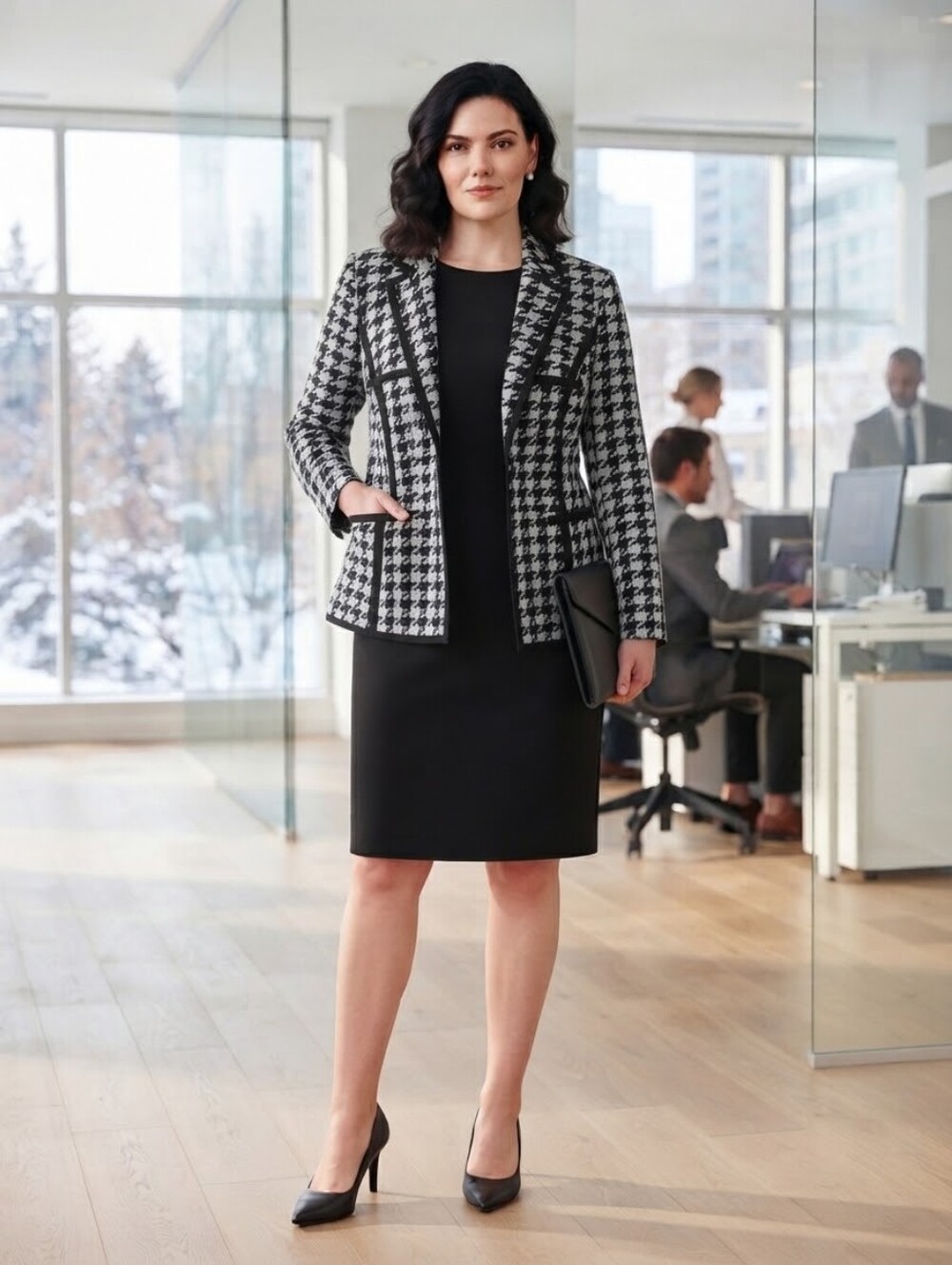 Jones Studio Woman Black & White Houndstooth Blazer – Size 14W